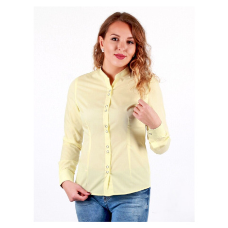 Luxusná žltá košeľa pre ženy s kvetovaným lemom VS-DK 1738, VEĽKOSŤ NOVÉ 7XL