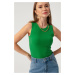 Lafaba Women's Green Knitted Blouse with Chain Necklace