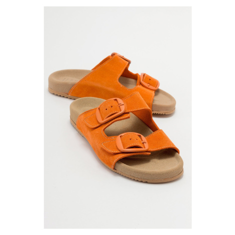 LuviShoes CHAMB Orange Suede Genuine Leather Women's Slippers.