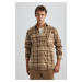 DEFACTO Regular Fit Checkered Pocket Detailed Fleece Long Sleeve Shirt