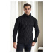 53285 Dewberry Slim-Fit Fisherman Corded Thick Mens Sweater-BLACK