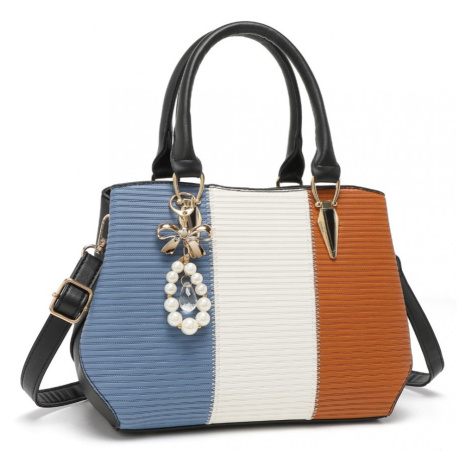 Miss Lulu elegantná kabelka z PU kože s príveskom - modro hnedá