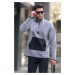 Madmext Men's Painted Gray Bato Collar Kangaroo Pocket Cold-Proof Fleece Sweatshirt 6018.