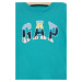 Detské bavlnené tričko GAP tyrkysová farba, s potlačou