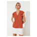 Trendyol Brown Button Detailed Flowy Semi-Sheer Woven Blouse