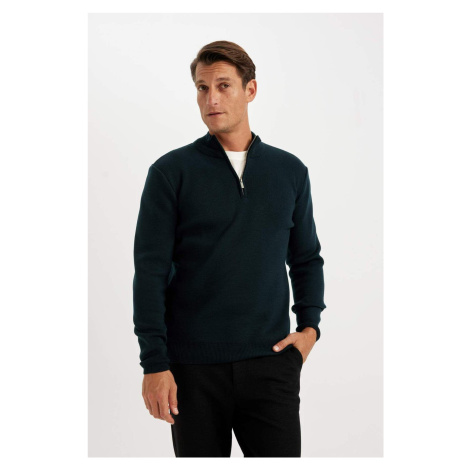 DEFACTO Standard Fit Regular Cut Bato Collar Zippered Basic Plain Knitwear Sweater