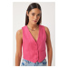 Happiness İstanbul Women's Dark Pink Linen Short Vest