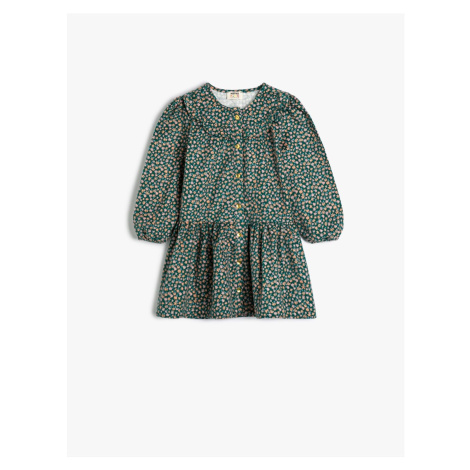 Koton Floral Dress Baby Collar Long Sleeve Buttoned Cotton