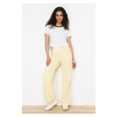 Trendyol Yellow More Sustainable Carpenter Detail High Waist Wide Leg Jeans