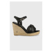 Kožené sandále Tommy Hilfiger Th Waves High Wedge dámske, čierna farba, na kline