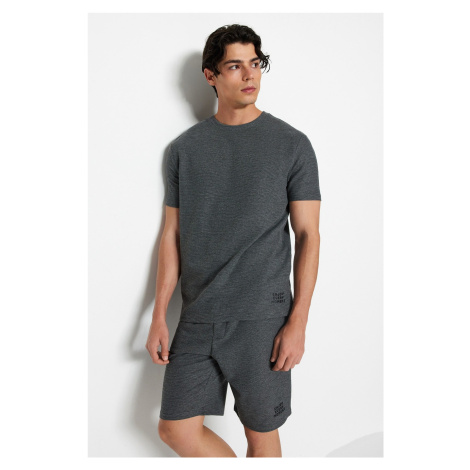 Trendyol Anthracite Regular Fit Textured Knitted Shorts Pajamas Set