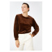 Koton Long Sleeve Blouse Velvet Brown L