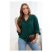 Oversized blouse with button fasteners in dark green color