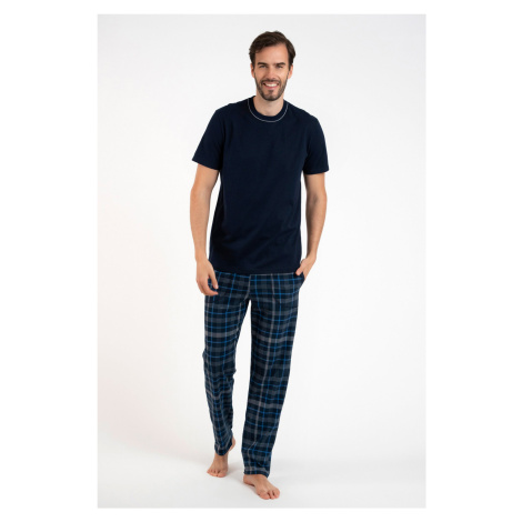 Men's pyjamas Ruben, short sleeves, long trousers - navy blue/print Italian Fashion