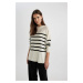 DEFACTO Relax Fit Soft Texture Striped Crew Neck Basic Plain Sweater Tunic