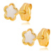 Náušnice zo žltého 14K zlata - kvet s prírodnou perleťou, puzetové