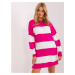 Fuchsia and ecru loose, striped knitted sweater