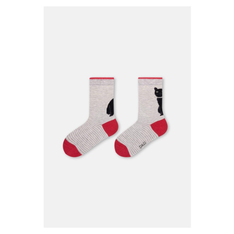 Dagi Gray Melange Girl's Cat Patterned Socks