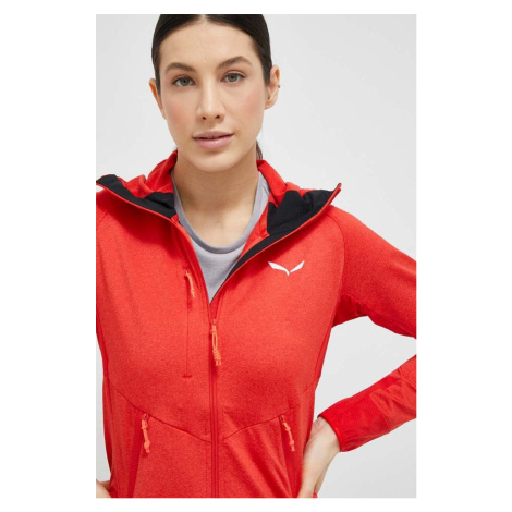 Športová mikina Salewa Agner Hybrid dámska, červená farba, s kapucňou, melanžová, 00-0000027372