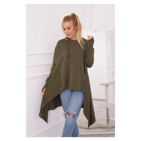 The blouse is flowing in khaki color at the bottom