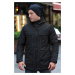 D1fference Pánska čierna fleecová vodotesná a vetruodolná zimná bunda s kapucňou > kabát & parka