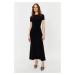 Trendyol Black Short Sleeve Bodycone/Fitting Crew Neck Stretchy Knitted Maxi Pencil Dress