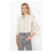 Trendyol Beige Stoned Crop Woven Shirt with Padded Sleeves