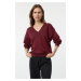 Trendyol Burgundy Oversize/Wide Fit Thick V-neck Knitted Sweatshirt