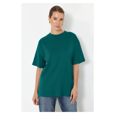 Trendyol Emerald Green 100% Cotton Premium Oversize/Wide Fit Crew Neck Knitted T-Shirt