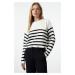 Trendyol Ecru Striped Functional Button Detailed Knitwear Sweater