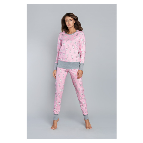 Women's pajamas Lama long sleeves, long pants - pink print Italian Fashion