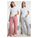 Trendyol Pink-Grey 2-Pack Plush Knitted Pajama Bottoms