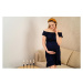 Voľné tmavomodré tehotenské šaty španielskeho strihu