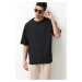 Trendyol Basic Anthracite Oversize/Wide Cut Textured Waffle Short Sleeve T-Shirt