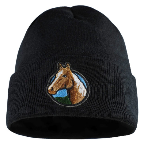 Bontis Pletená čiapka s výšivkou Kôň - Čierna