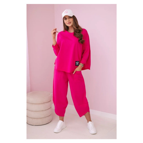 Cotton set of sweatshirt and pants fuchsia color