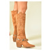 Fox Shoes Tan Suede Low Heeled Cowboy Model Boots