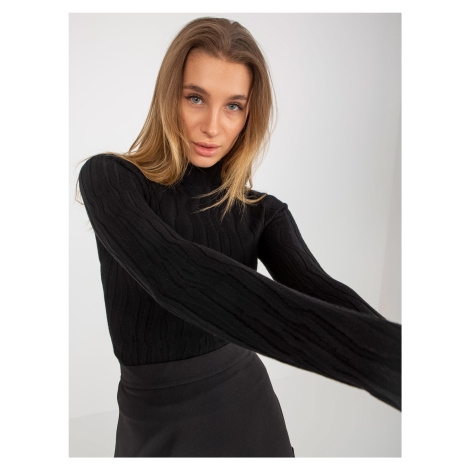 Lady's black fitted sweater with turtleneck