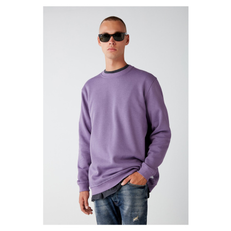 GRIMELANGE Travis Men's Soft Fabric Regular Fit Round Neck Purple Sweatshir