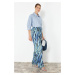 Trendyol Blue Elastic Waist Wide Leg/Wide Leg Patterned Woven Trousers