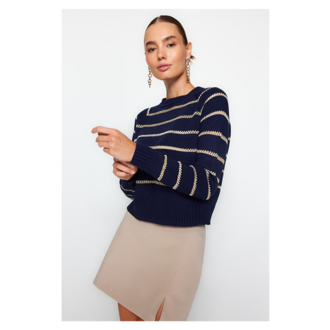 Trendyol Navy Blue Silvery Striped Knitwear Sweater