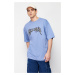 Trendyol Blue Oversize Special Embroidered 100% Cotton T-Shirt