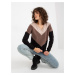 Basic Beige and Black Cotton Sweatshirt With Neckline