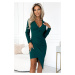 290-3 Asymmetrical dress with long sleeves, neckline and ruching - GREEN