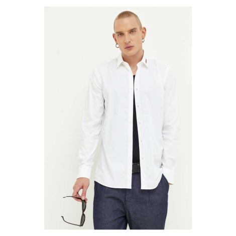 Bavlnená košeľa HUGO pánska, biela farba, slim, s klasickým golierom Hugo Boss