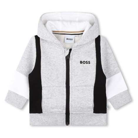 Mikina pre bábätká BOSS šedá farba, s kapucňou, s potlačou Hugo Boss