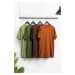 Trendyol Brown-Khaki-Orange-Light Green Slim/Slim Cut 4-Piece Basic 100% Cotton T-Shirt