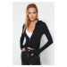 Trendyol Black Hooded and Zippered Ribbed Fitted Crop Stretchy Knitted Blouse