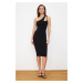 Trendyol Black One Sleeve Fitted Midi Stretchy Knitted Midi Pencil Dress