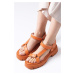 Mio Gusto Sierra Orange Color Women's Thick Sole Velcro Sandal Shoes